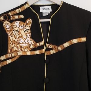 Vintage Privata Leopard Embroidered Jacket Size 12